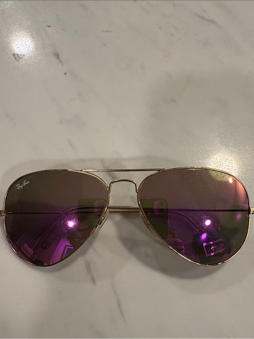 Authentic Ray-Ban Gold Frame Sunglasses with Pink Mirrored Lenses